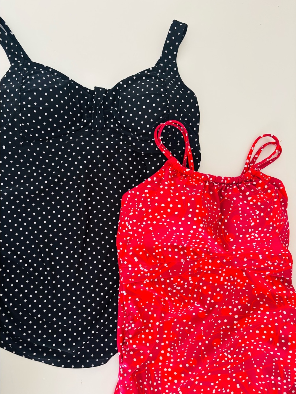 Set of 2 Maternity Tankini Swim Tops - Black & Red - Medium